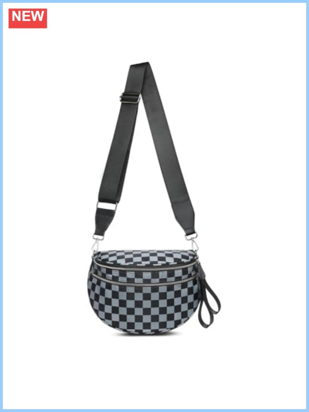 RFID Checkered Nylon Crossbody Bag Spacious Travel Purse Adjustable Strap